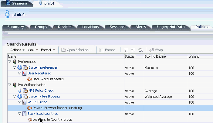 User policies are shown.