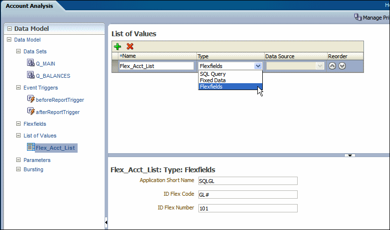 Defining the flexfield list of values