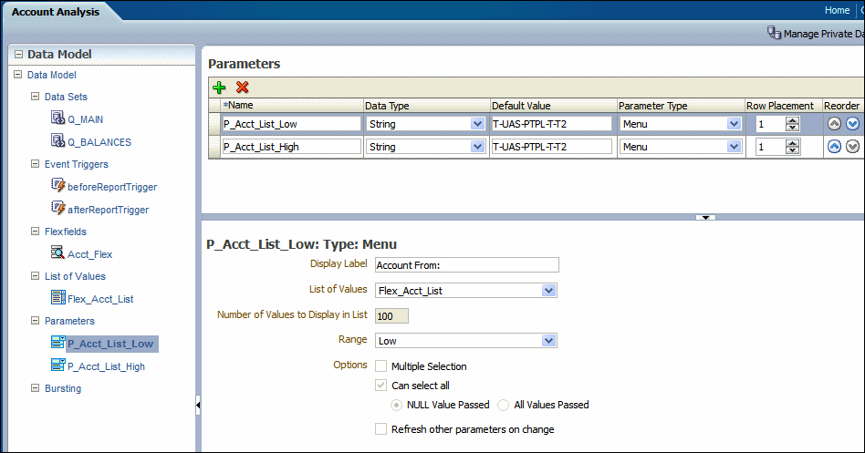 Defining the range parameter value