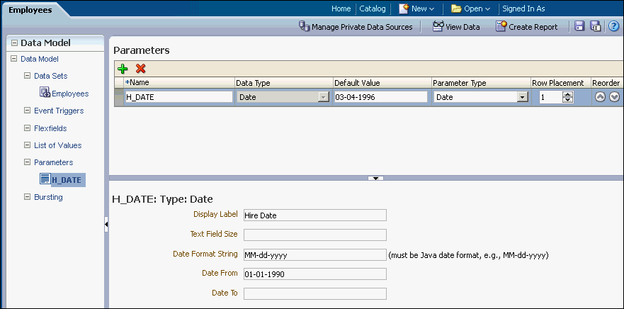 Date parameter definition