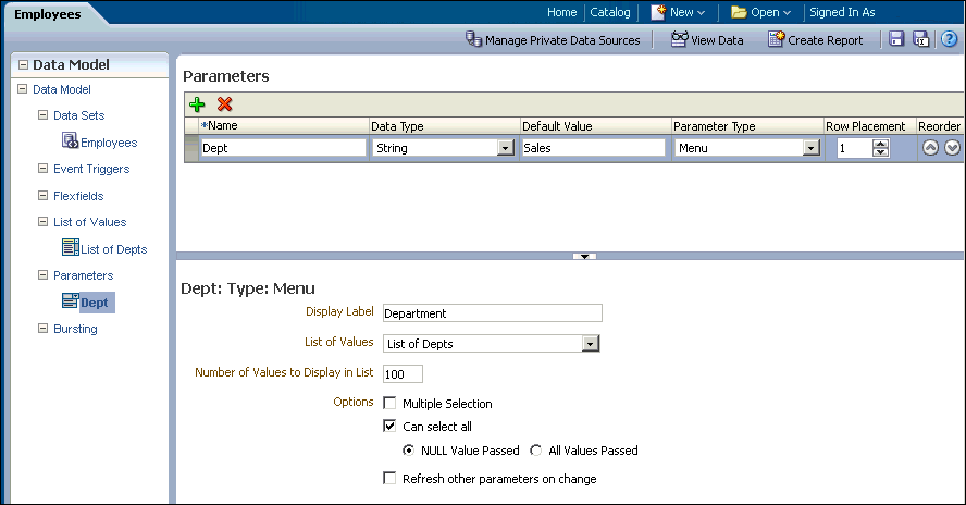 Menu Parameter Definition