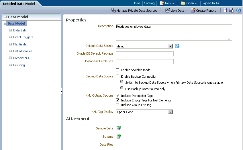 Data Model Editor interface