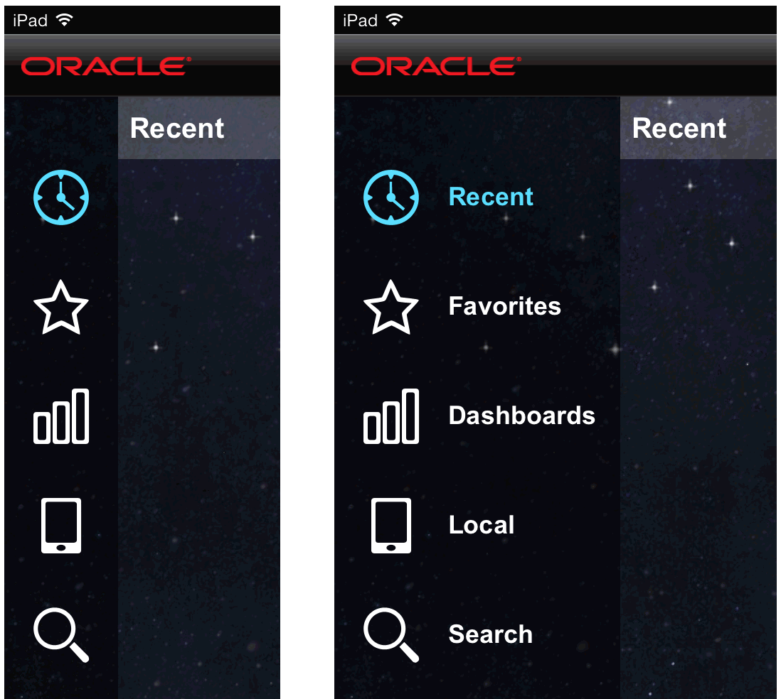 Navigation bar showing icons only and icons with titles