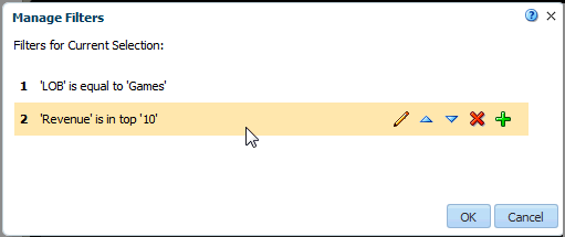 Manage filters dialog