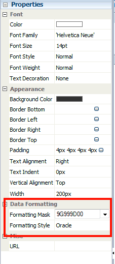 Data formatting properties