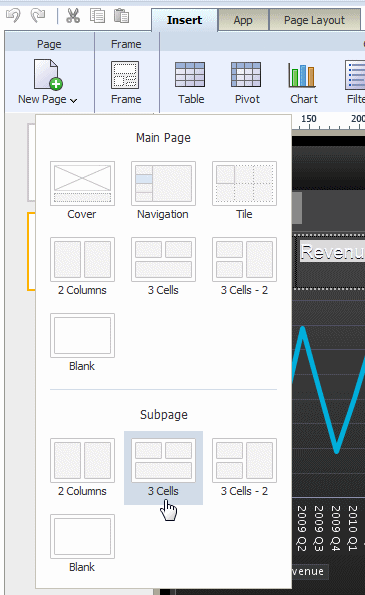 Creating the subpage by selecting the 3 cells template