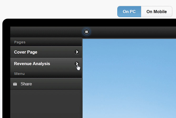 Using the table of contents feature to navigate the app