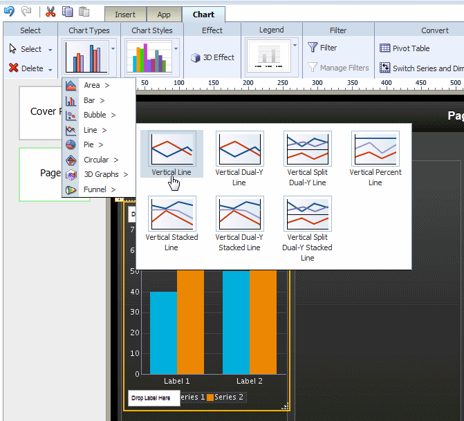 Changing the chart type to a Line chart