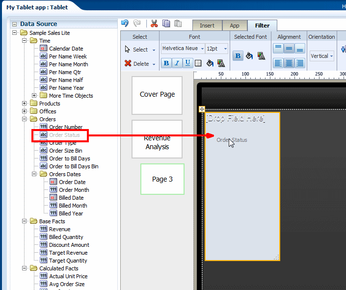 Dragging the Order Status field to the Filter