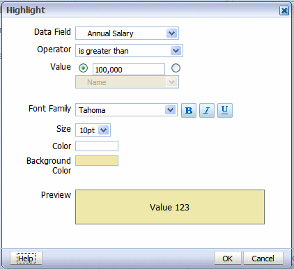 Highlight dialog