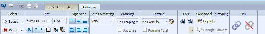 Column toolbar