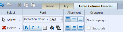 Table Column Header toolbar