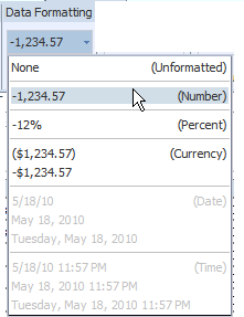 Data formatting options