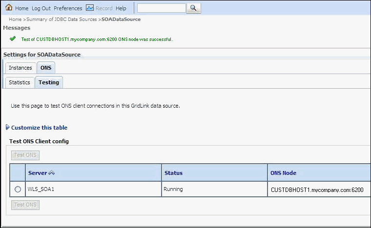 Test ONS Setup was successful