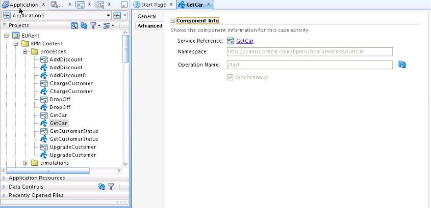 This figure shows the Advanced Tab of a BPMN based case activity.