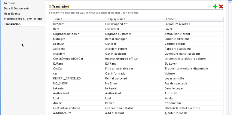 This figure shows the Translation editor.
