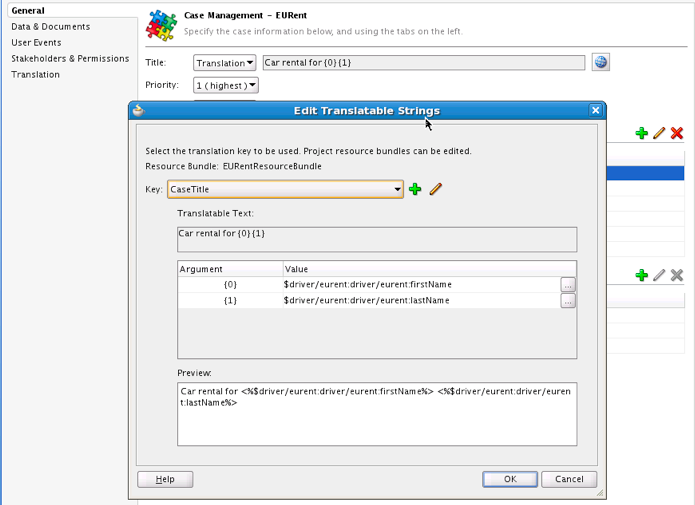 This figure shows the localization dialog for the case title.