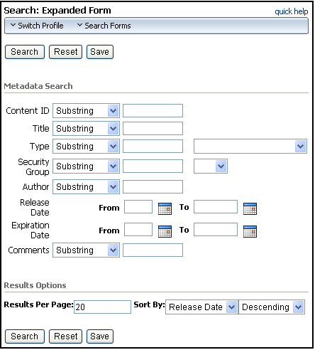 Expanded Search Form