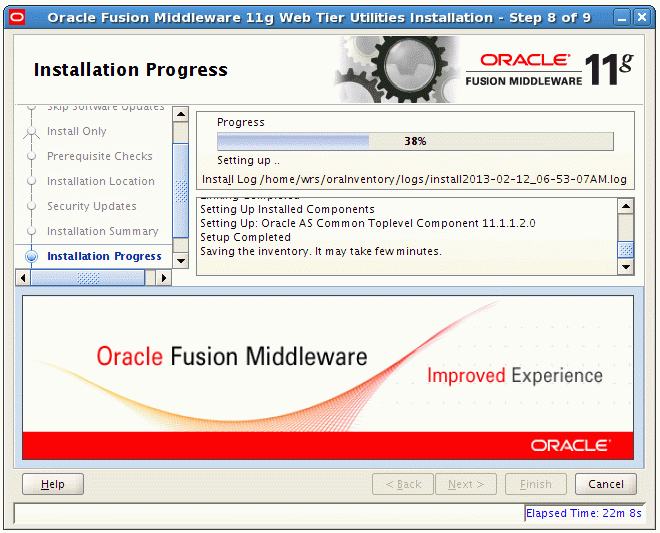 Installation Progress screen