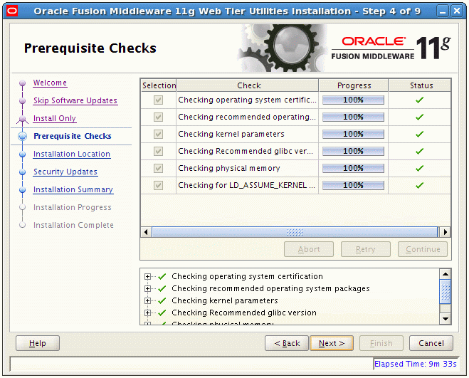 Prerequisite Checks screen