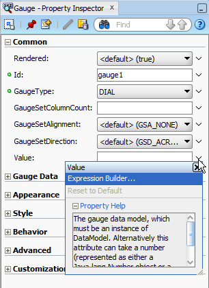 gauge component attribute field dropdown list