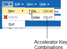 Accelerator key for a menu.
