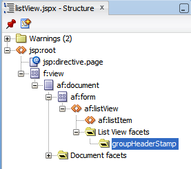 groupHeaderStamp facet is a child to the list