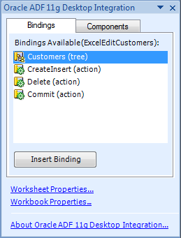 ADF Desktop Integration task pane
