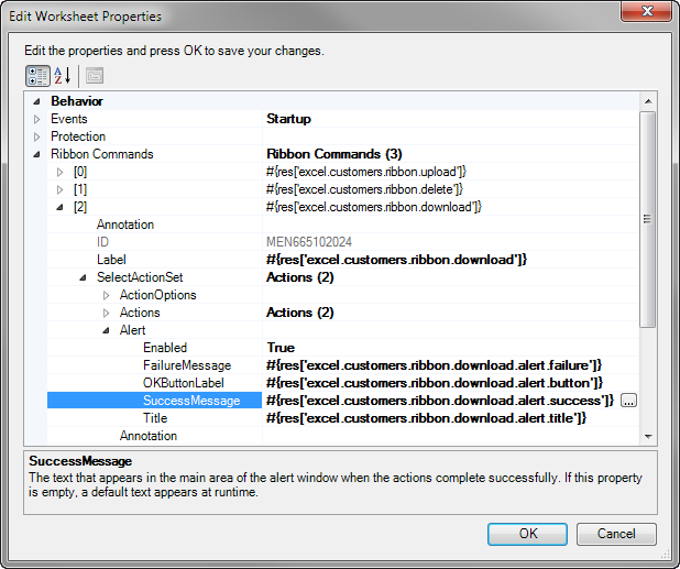 Alert Message Properties in an ActionSet