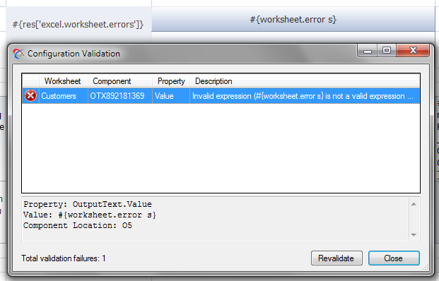 Configuration Validation dialog box with an error message