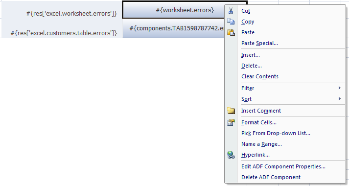 Context Menu Options of the ADF Output Text Component