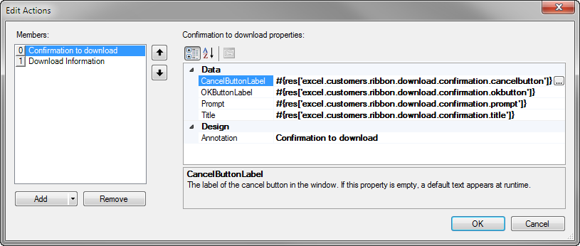 Confirmation Action dilaog with default attributes