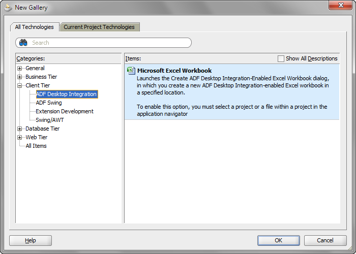 New Gallery dialog