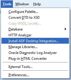 Tools menu in JDeveloper