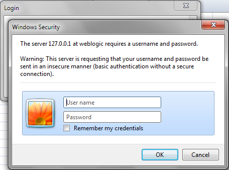 Basic authentication dialog box