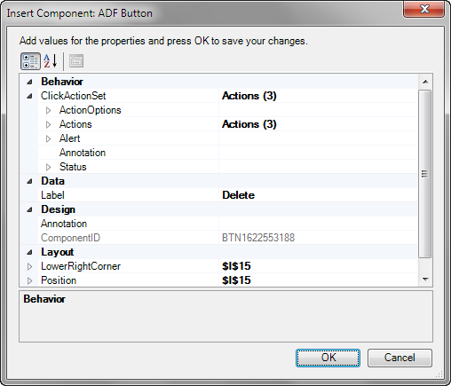 Property Inspector Window for an ADF Component