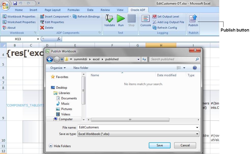 Publish Workbook dialog box