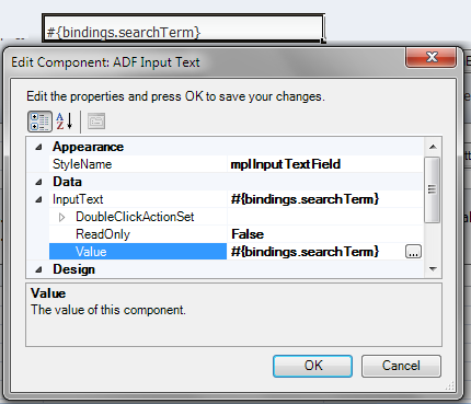 ADF Input Text component for quick query search form