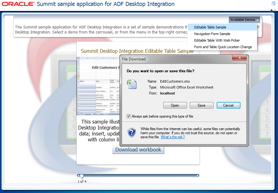 Invoking a Excel Workbook from a Fusion Web Application