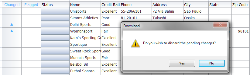Discard Pending Changes dialog of a Disconnected Workbook