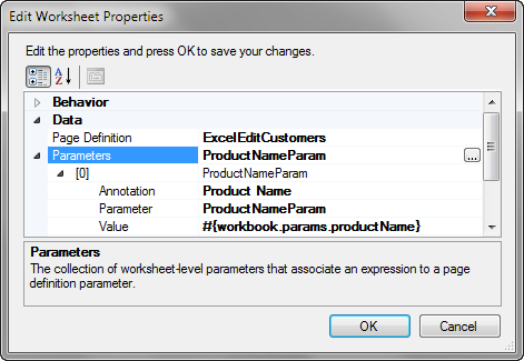 Worksheet Parameters dialog