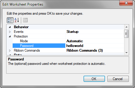 Design Time View of Worksheet Protection Mode