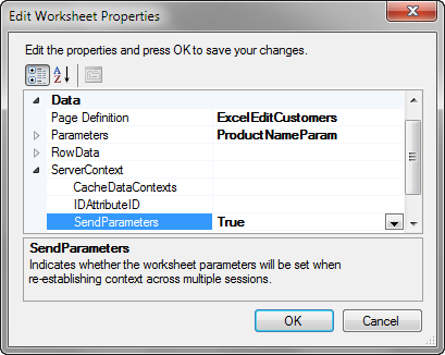 SendParameters Property in Worksheet Properties dialog