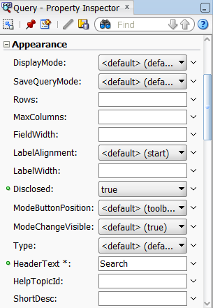 Query component in the Property Inspector