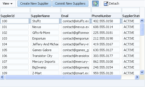 input table for suppliers