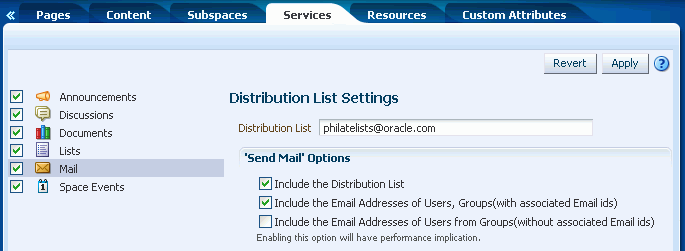 Configuring the Group Space Mail Distribution List