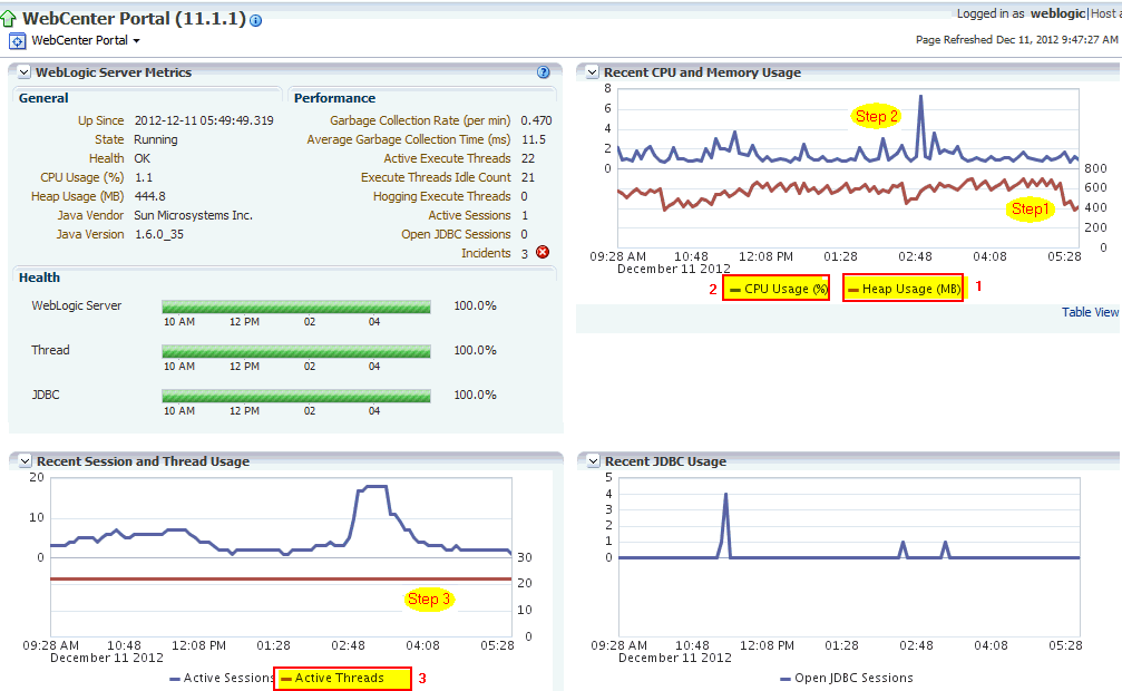 Recent WebLogic Server Metrics Page - JVM
