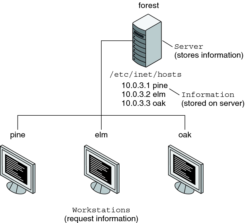 image:Illustration shows server and clients in client-server computing relationship.