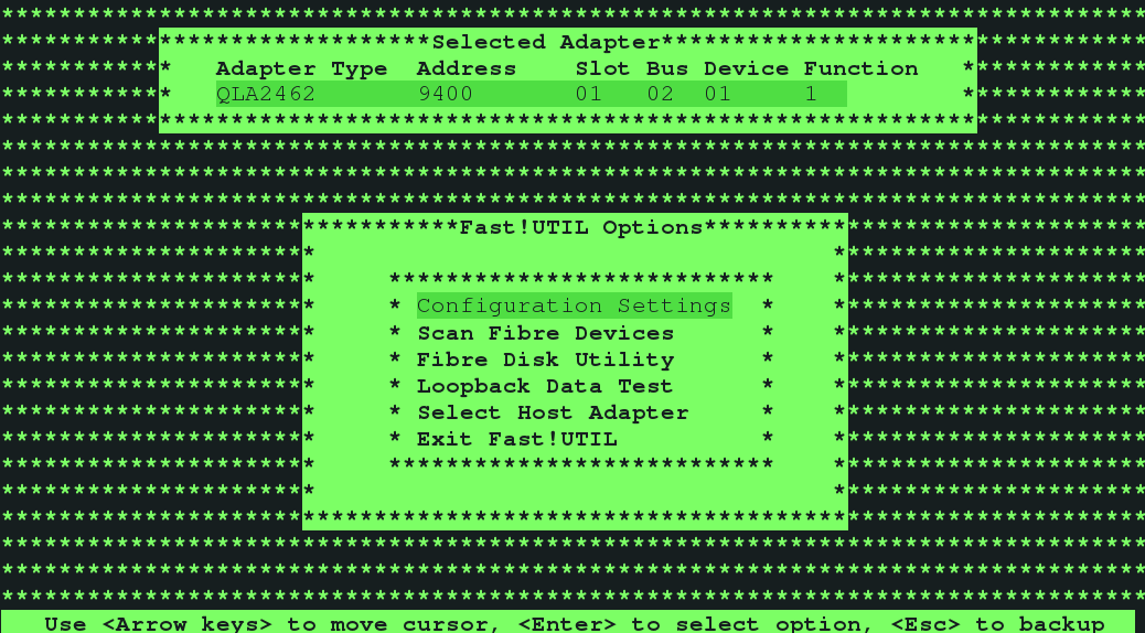 image:Graphic shows selecting                                         Configuration Settings From an HBA                                         BIOS.