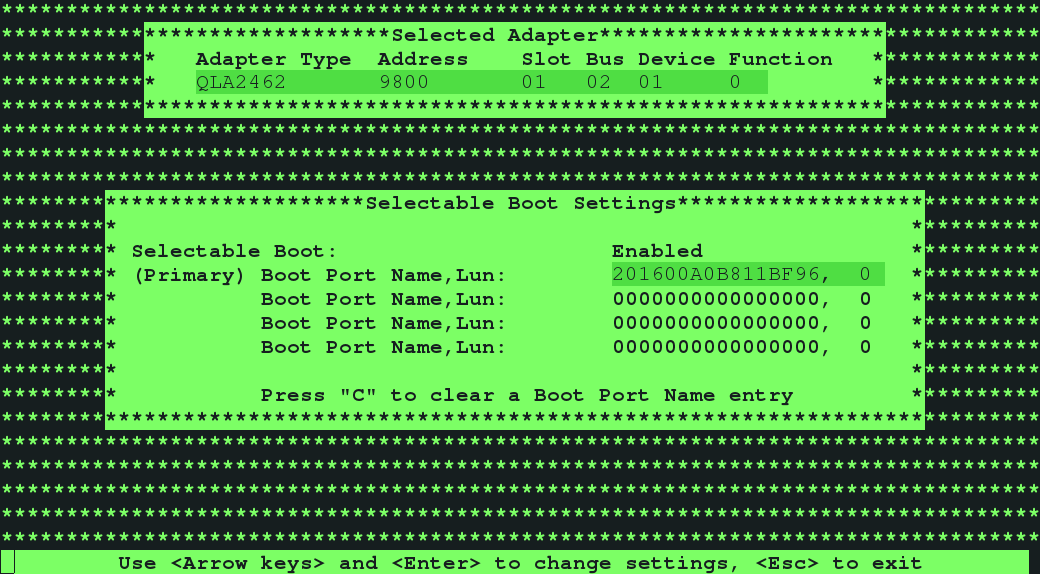 image:Graphic shows selecting Boot                                         Device From an HBA BIOS.